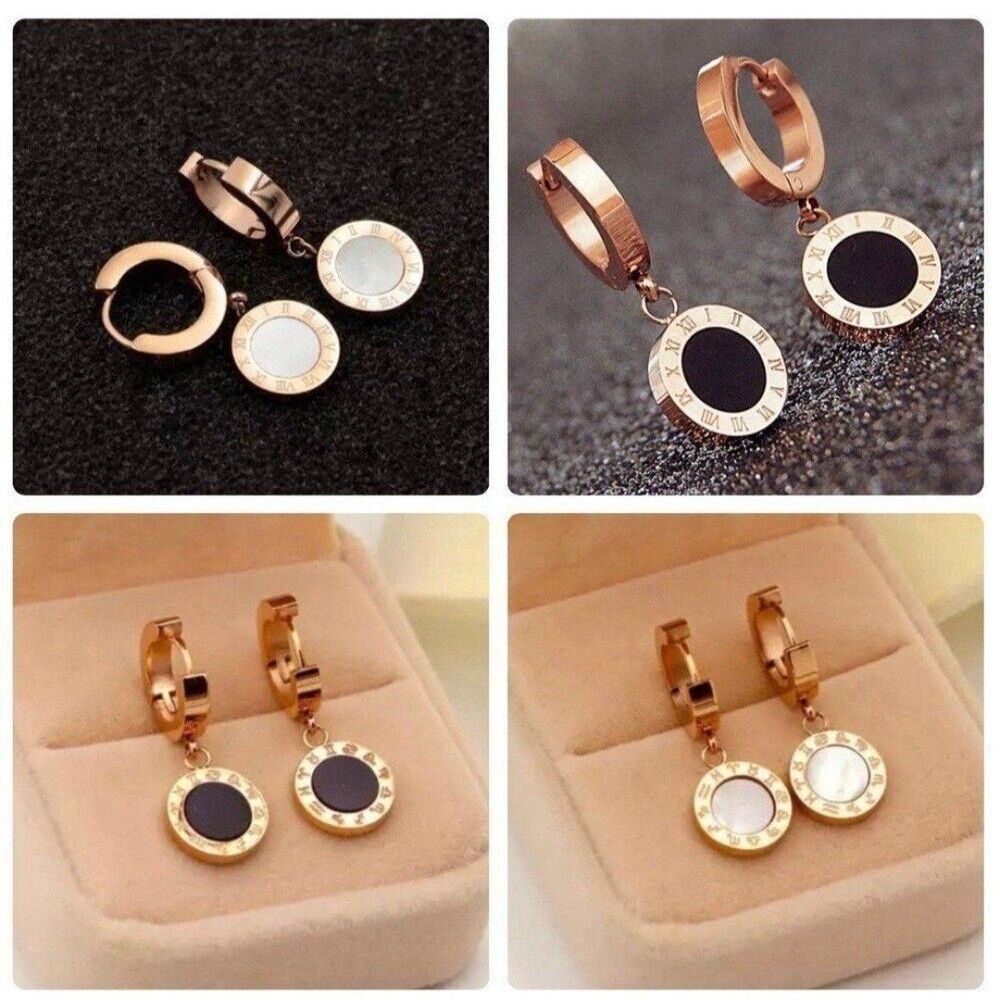 Women Gold Black Marble White Celestial Astrology Horoscope Dangle Earrings NEW